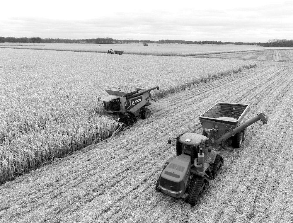 farm land with farm vehicles