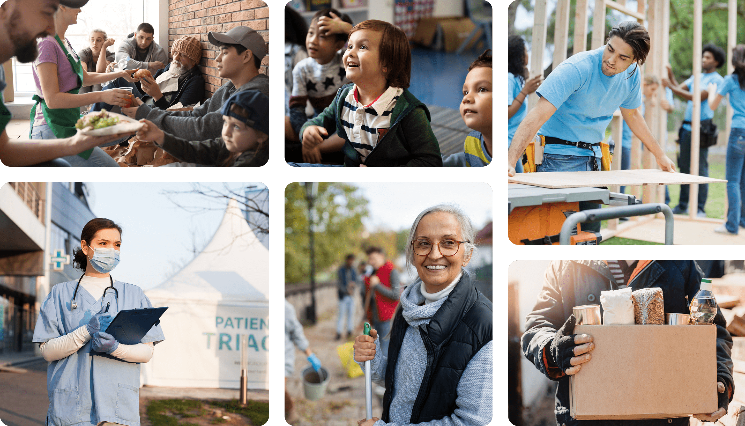 collage of healthcare workers and community members